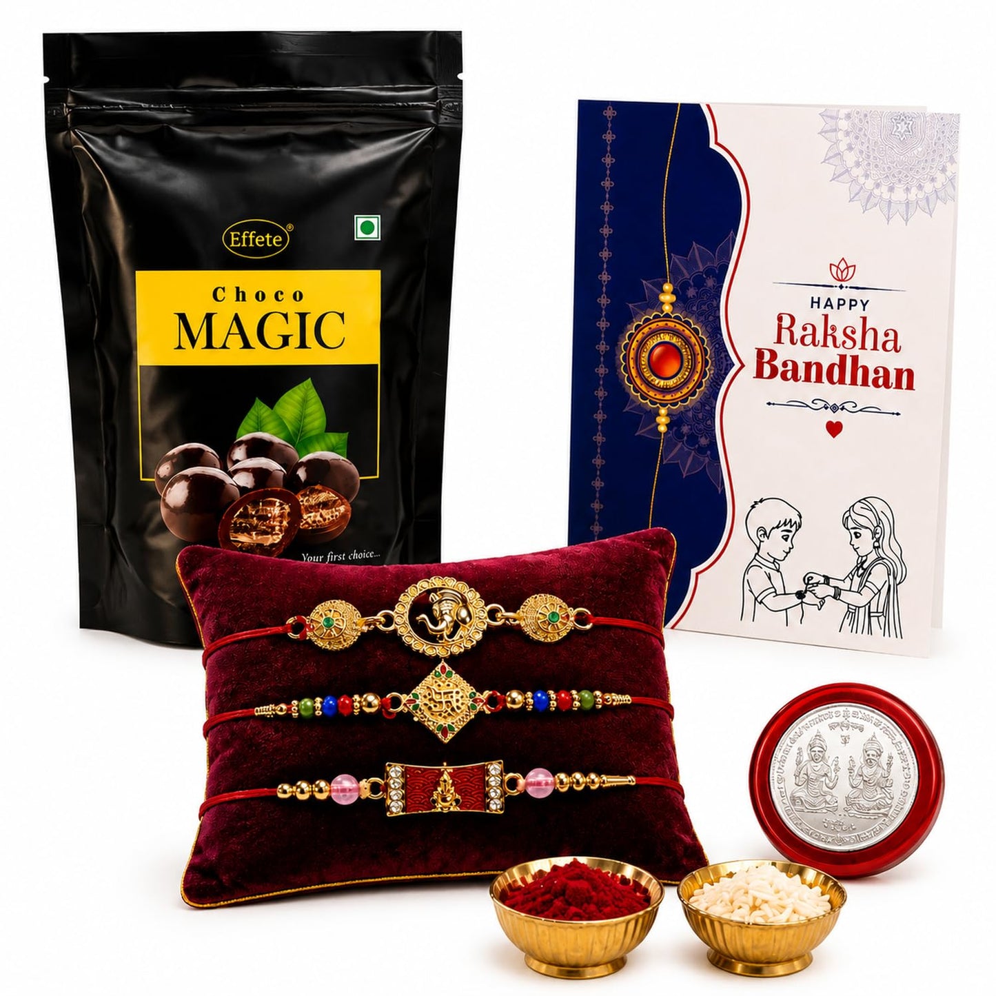 Evil Eye Rakhi for Brother with Choco Magic Pouch, Roli Tikka & Card | Pack of 7