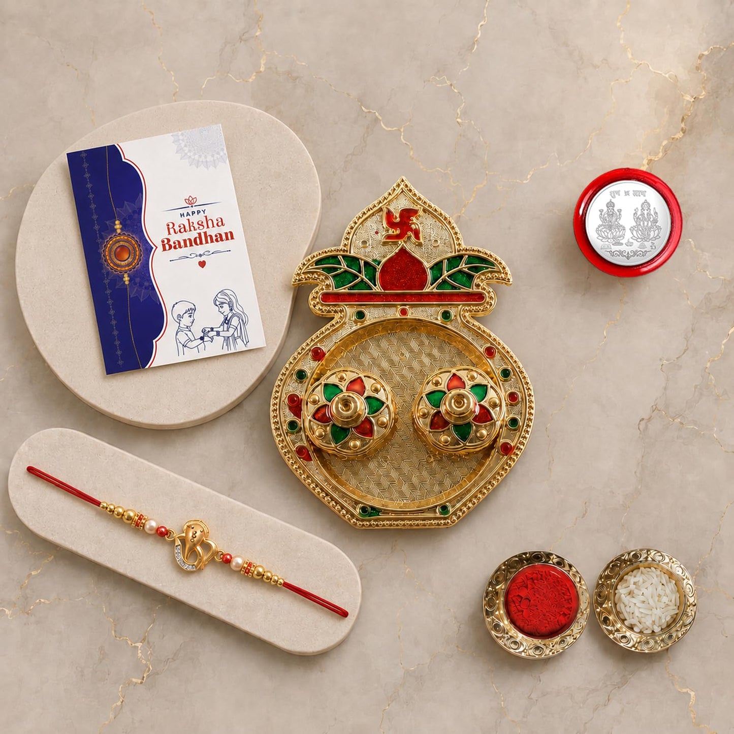 OM Ganesha Multicolor Rakhi for Brother & Bhaiya with Kalash Shape | Pack of 5