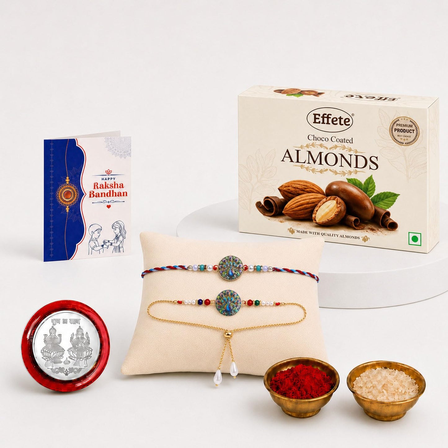 Rakhi for Brother with Chocolate Almonds 32gm - Rakshabandhan Gift Set, Pack of 5