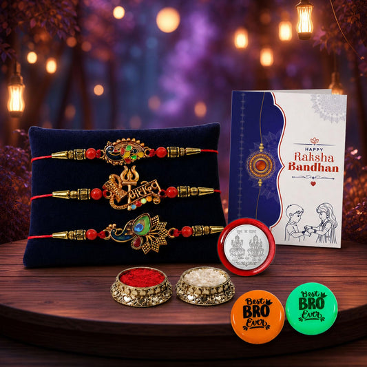 Peacock, Mahadev, Peacock Multicolor Rakhi for Brother & Bhaiya | Pack of 7