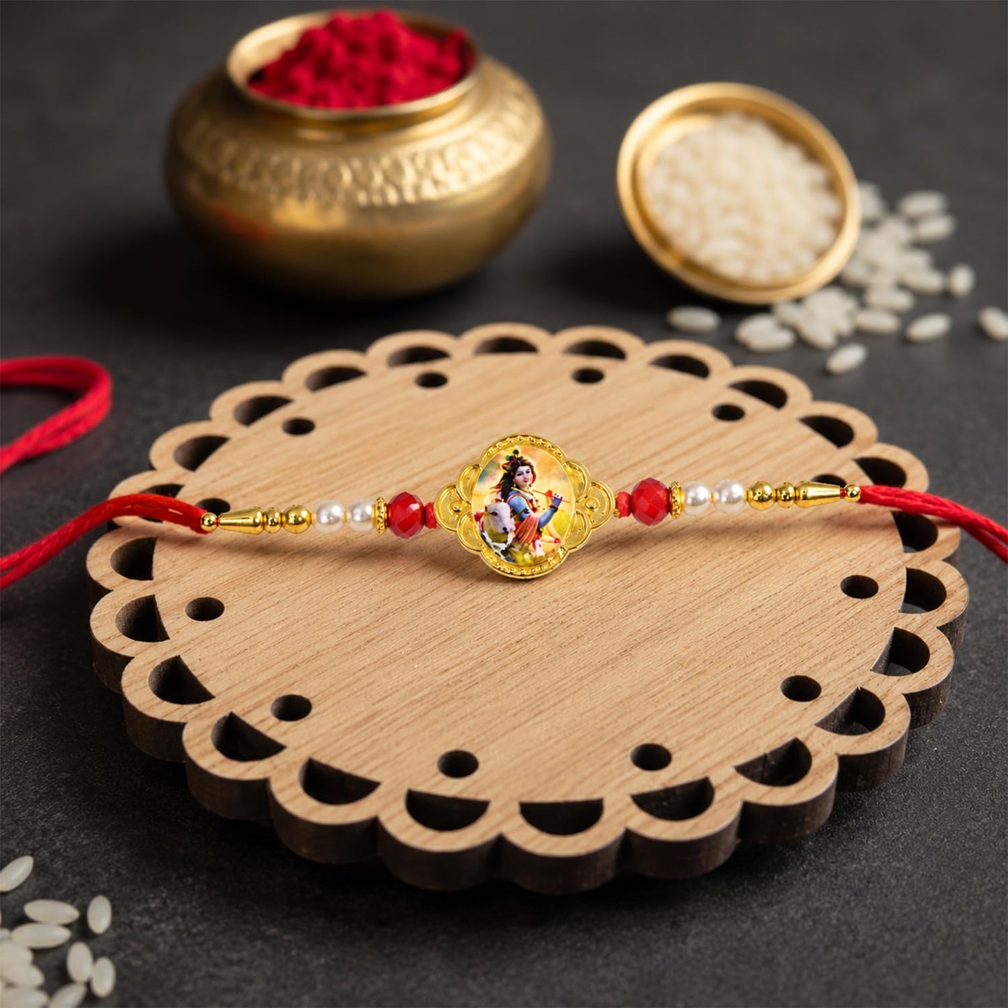 Rakhi for Brother with Silver Pooja Thali - Raksha Bandhan Gift Set, Pack of 7