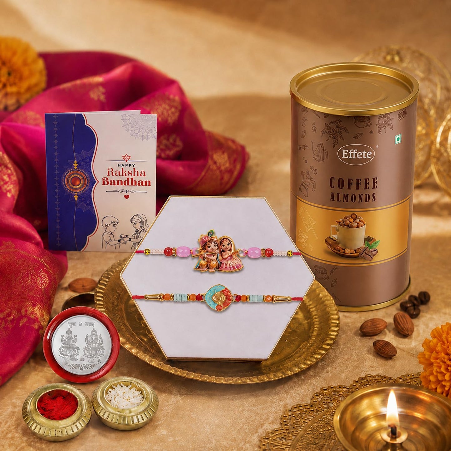 Sibling Love Rakhi for Brother with Coffee Almond 96gm, Coin & Card, Pack of 6