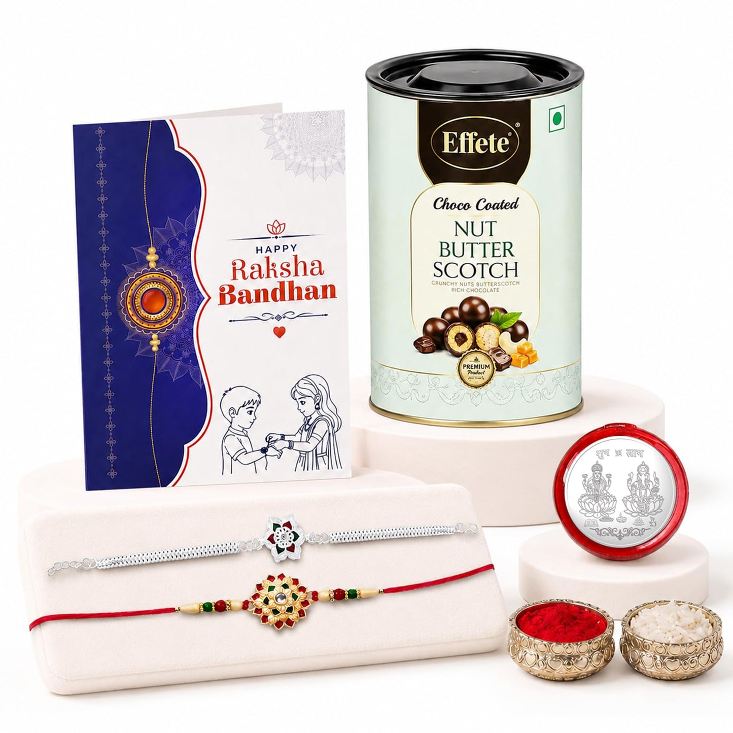 Flower Rakhi for Brother with Butter Scotch 96gm, Roli Tikka & Card, Pack of 6