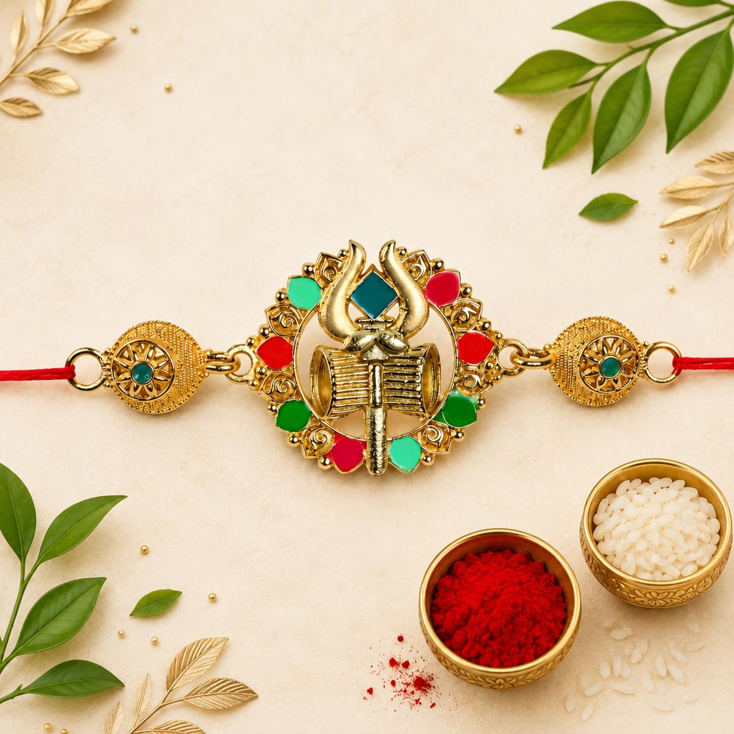 Trishul with Damru Rakhi for Brother with Chocolate Magic 32gm, Pack of 5