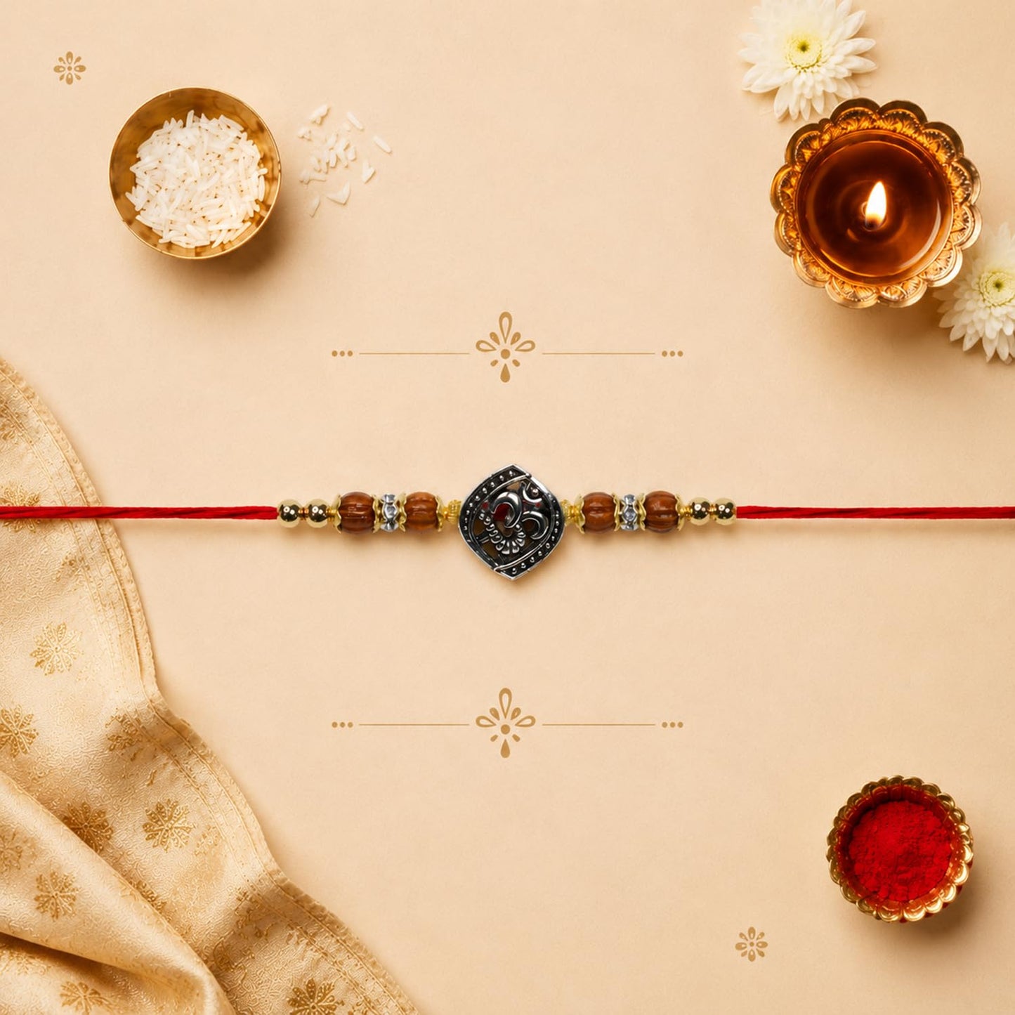 OM Rakhi for Brother with Coffee Almond 96gm, Roli Tikka & Card, Pack of 7