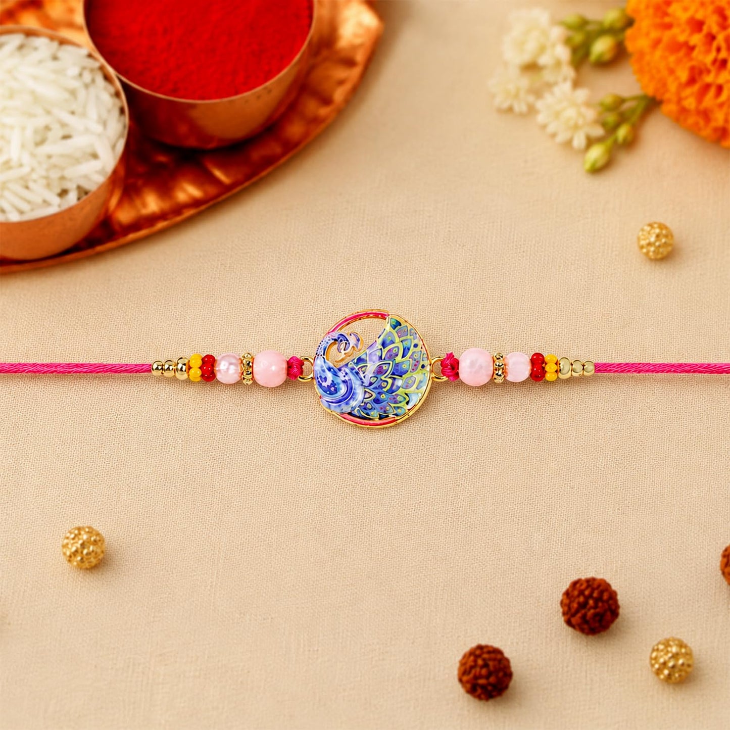 Rakhi for Brother with Art Pooja Thali - Raksha Bandhan Gift Set, Pack of 7