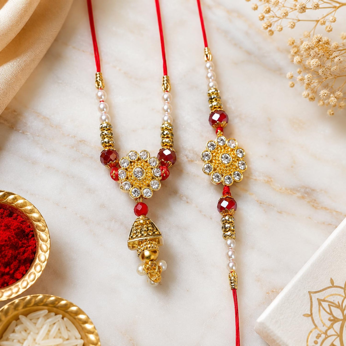 Rakhi for Brother with Peacock Pooja Thali - Raksha Bandhan Gift, Pack of 7