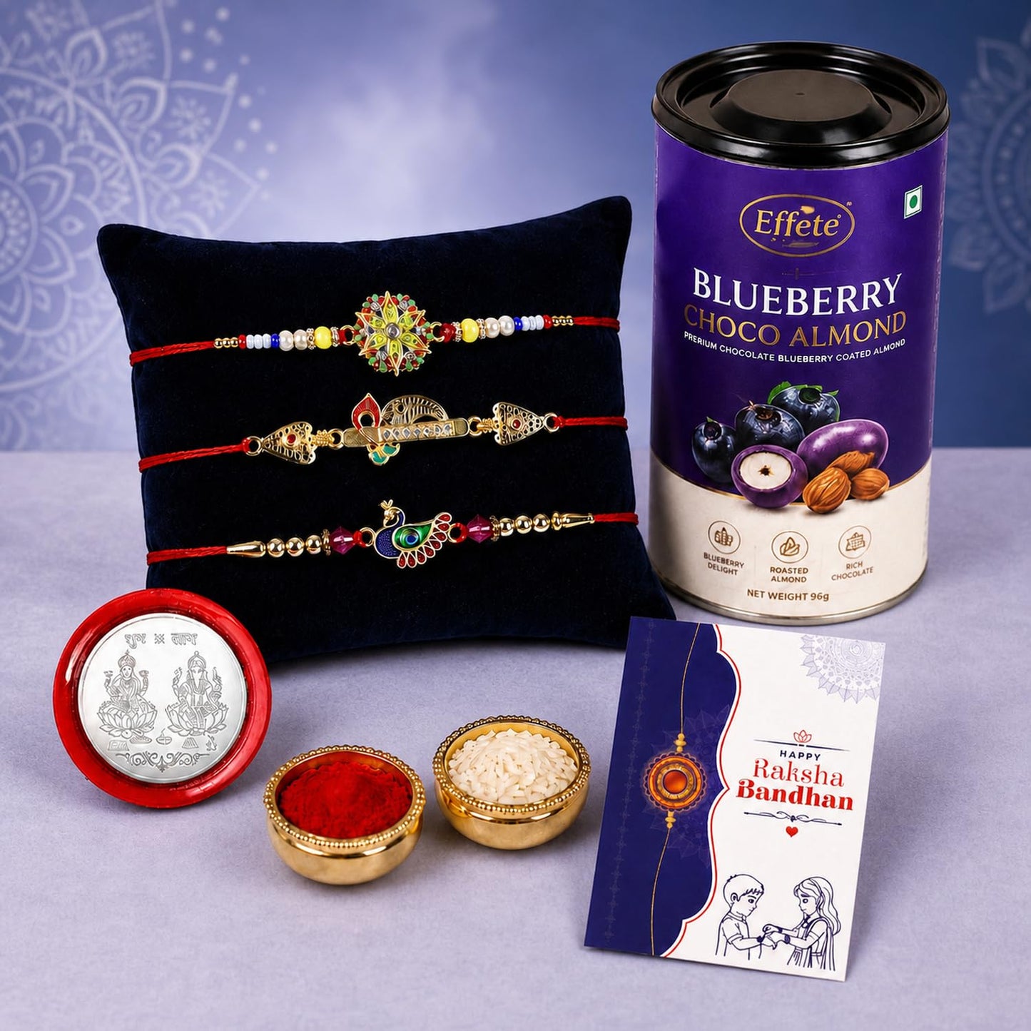 Rakhi with Chocolate for Brother (Set of 7), Raksha Bandhan Festival Celebration Combo with Floral, Bansuri & Bird Shape