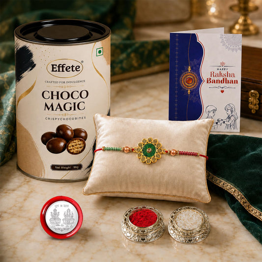 Rakhi with chocolate for brother Raksha Bandhan combo gift set with flower rakhi.