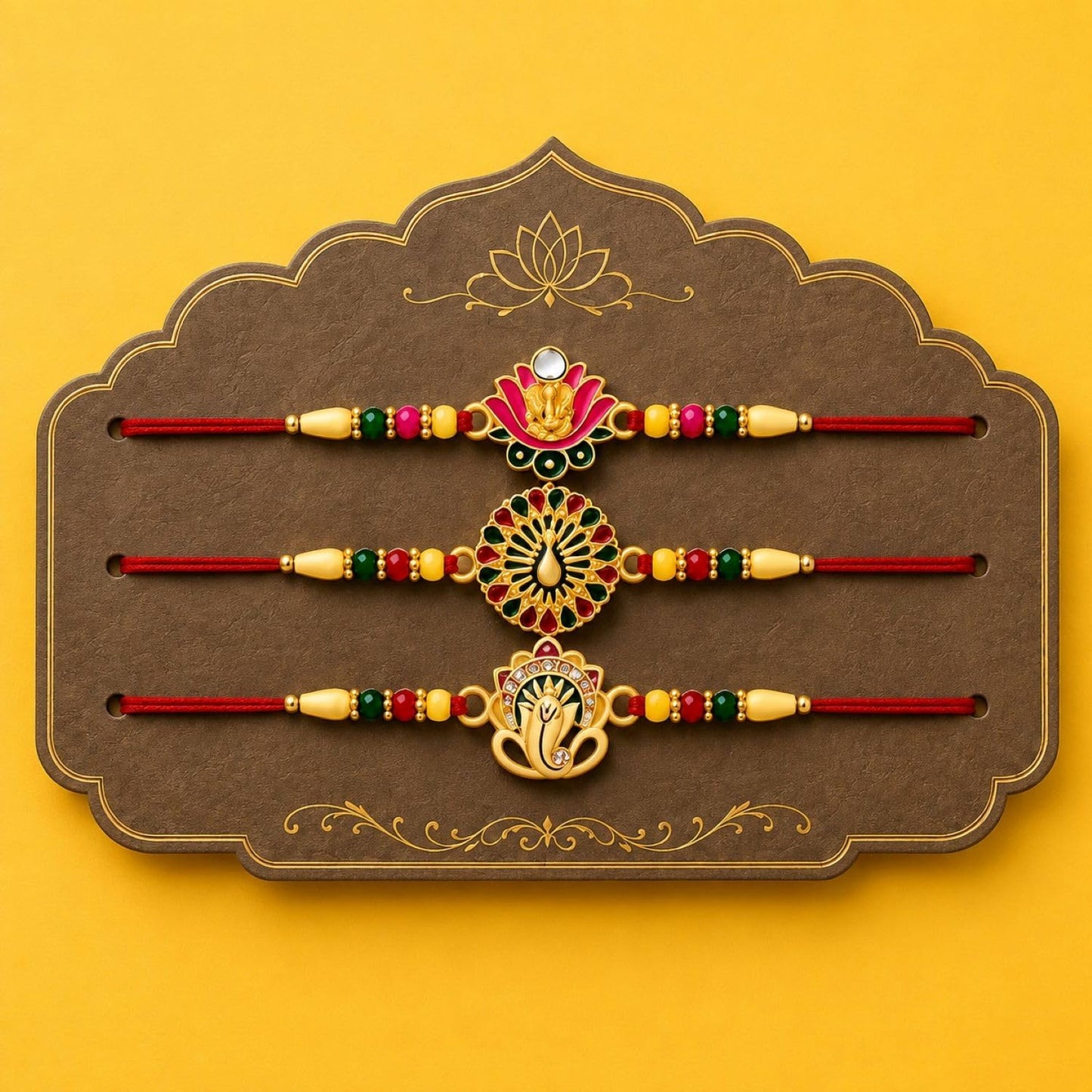 Ganesha, Peacock, Ganesha Multicolor Rakhi for Brother & Bhaiya | Pack of 7