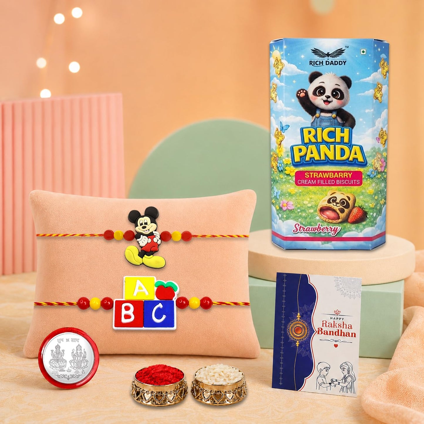 Kids Rakhi for Brother with Biscuit 60gm - Rakshabandhan Gift Set, Pack of 6