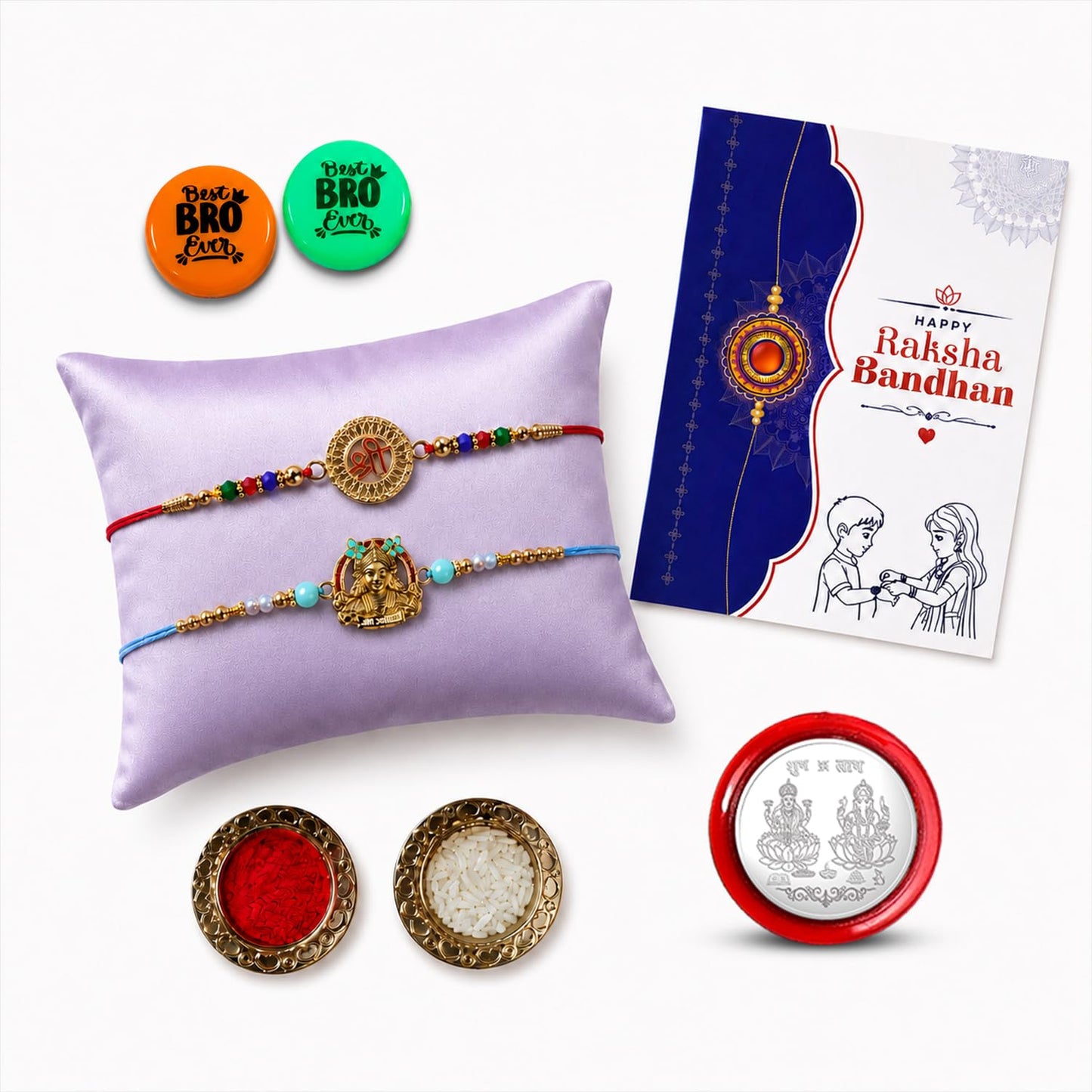 Rakhi with Fridge Magnet for Brother (Set of 8) – Floral Rhombus Raksha Bandhan Combo