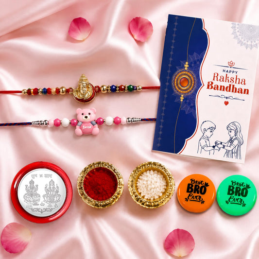 Deity Charm, Teddy Bear Multicolor Rakhi & Decorative Magnets 2pcs with Roli