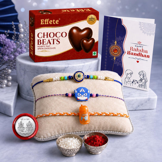 Rakhi with Chocolate for Brother (Set of 7), Raksha Bandhan Festival Celebrations Combo withKids & Evil Eye Rakhi