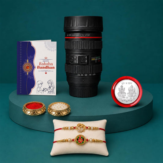 OM, Ganesha Rakhi Combo - Raksha Bandhan Gift with Camera Lens Coffee Mug, Pack of 6
