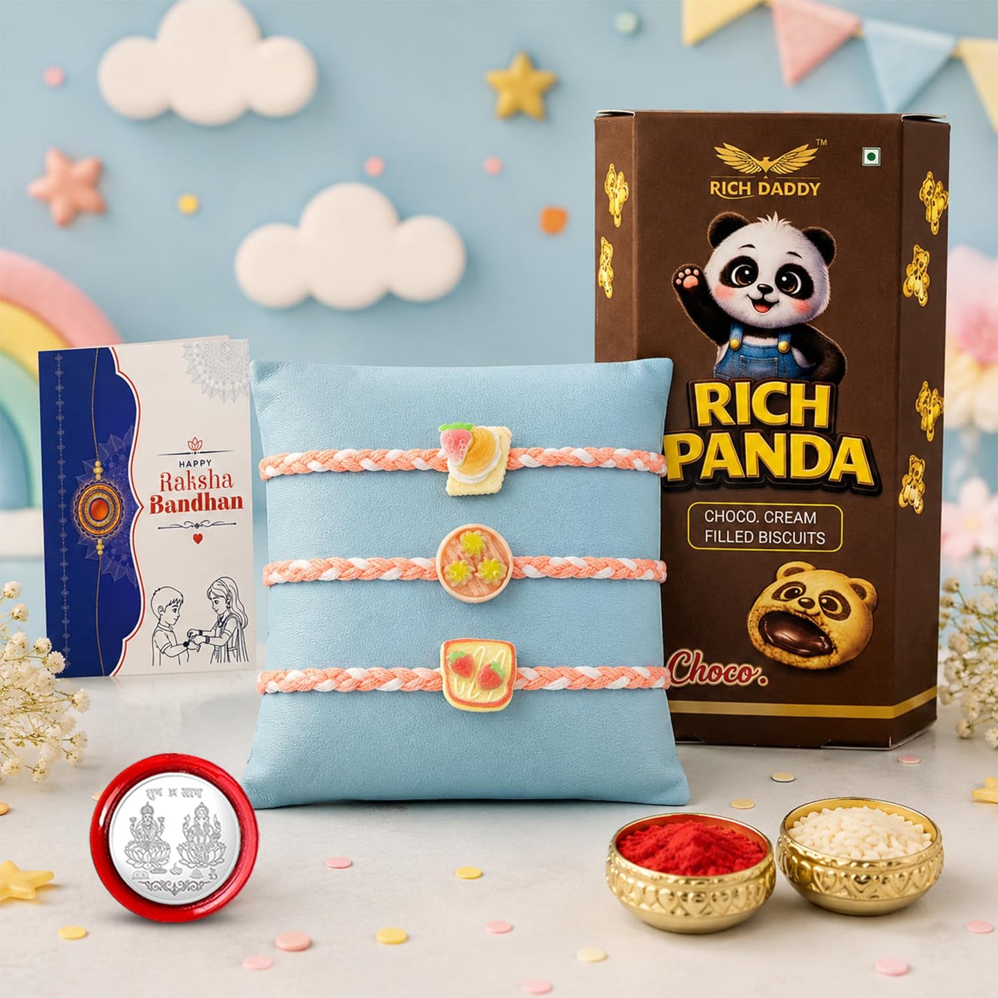 Food Rakhi for Brother with Biscuit 60gm - Rakshabandhan Gift Set, Pack of 7