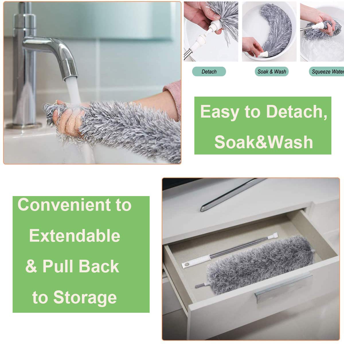 Microfiber Dusters for Cleaning 100 inches Extendable Handle Pole