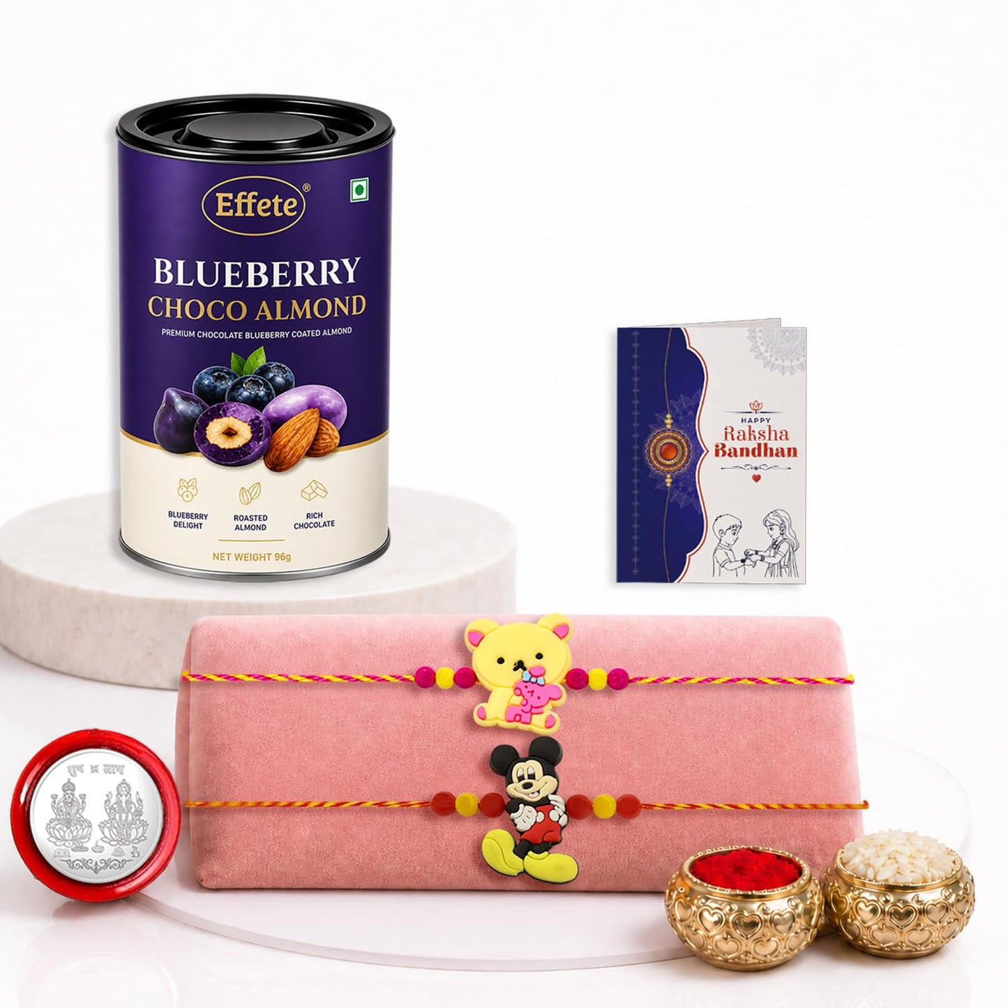 Bear Rakhi for Brother with Blueberry Almond 96gm, Roli Tikka & Card, Pack of 6