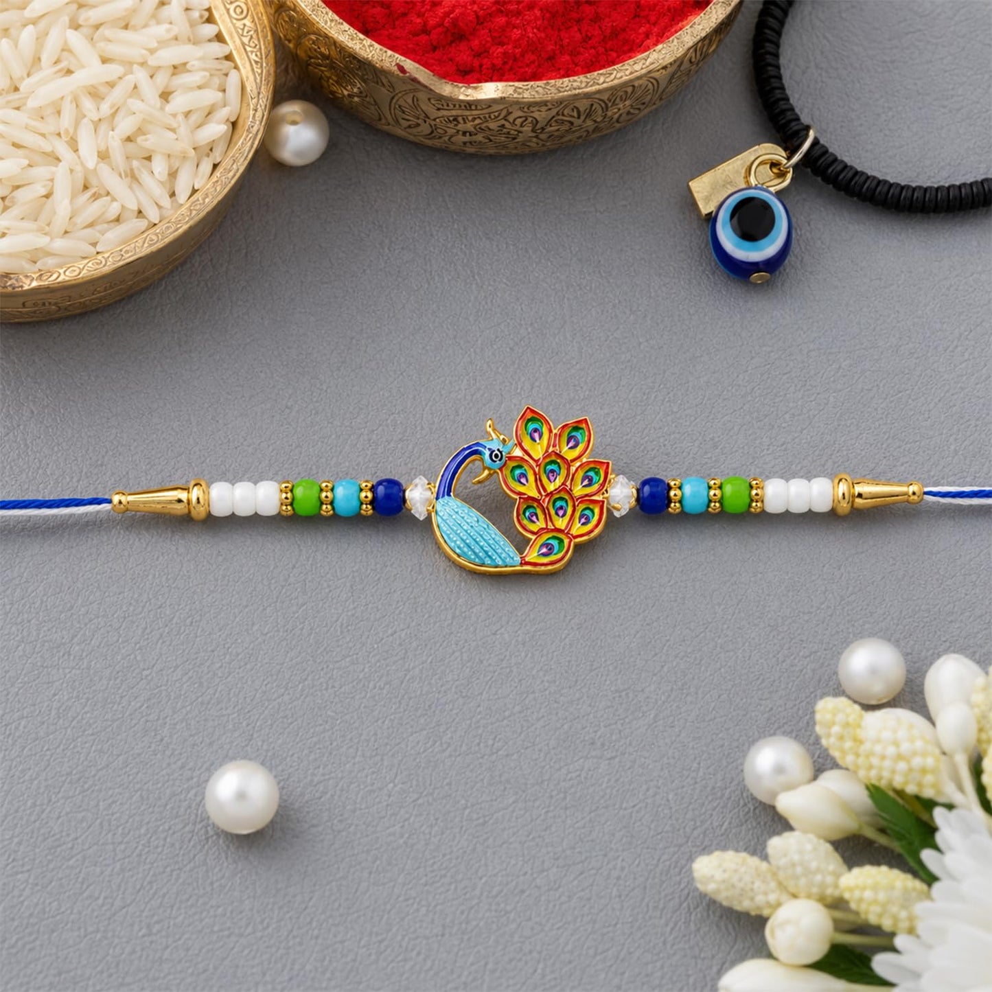 Peacock Rakhi for Brother with Chocolate 32gm - Rakshabandhan Gift Set, Pack of 7