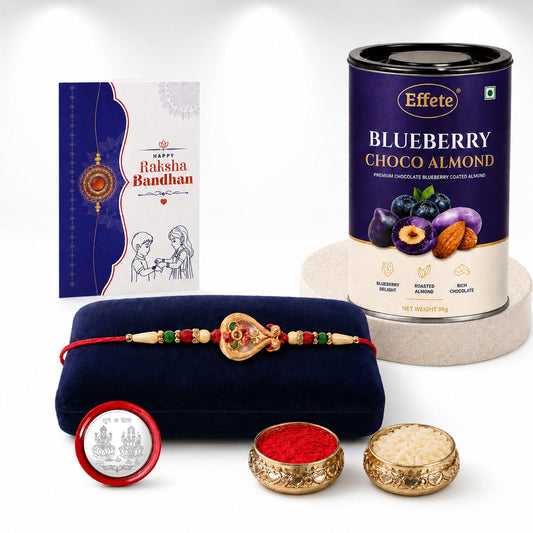 Birds Rakhi for Brother with Blueberry Almond 96gm, Roli Chawal & Card, Pack of 5