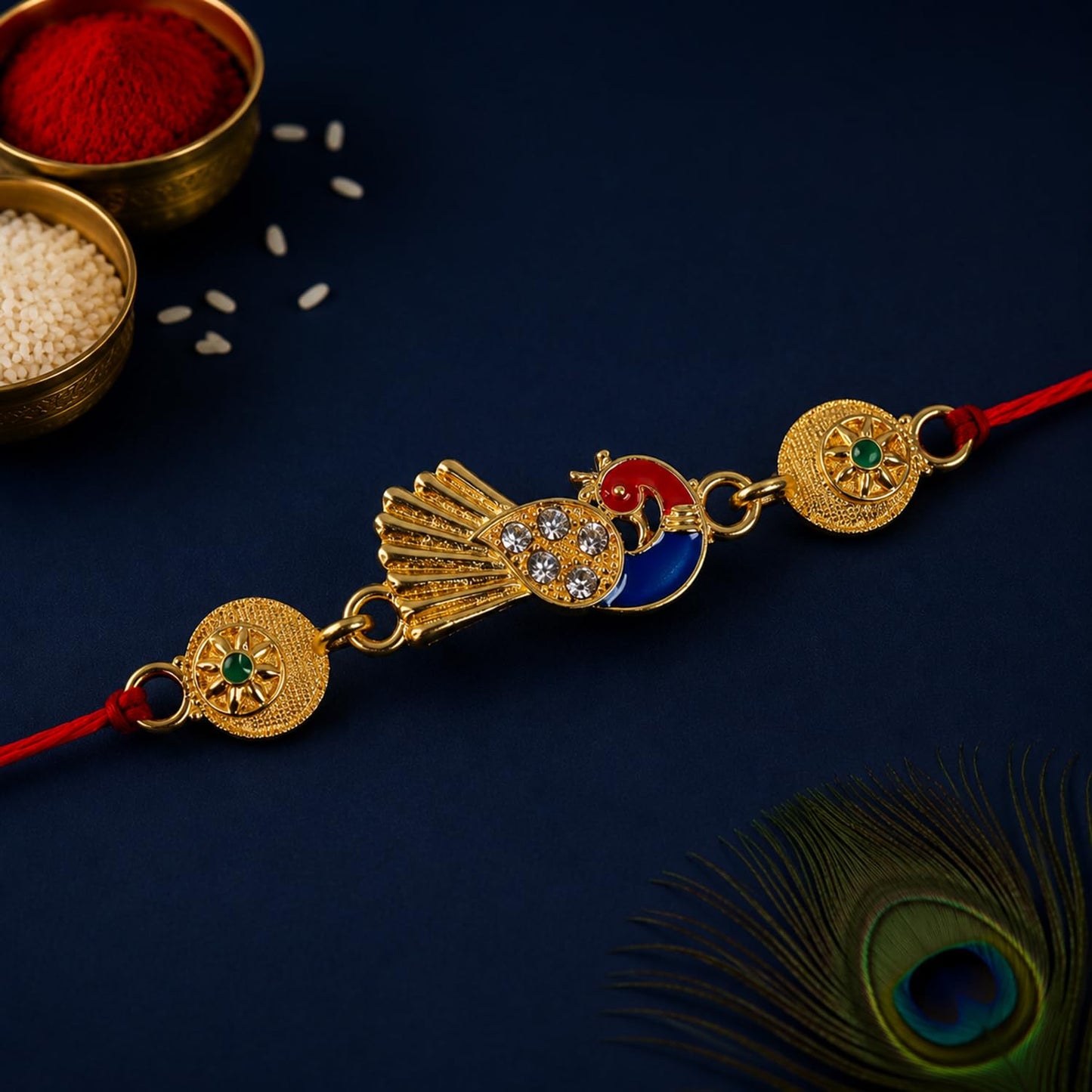 Peacock Rakhi for Brother with Chocolate Magic 32gm, Roli Tikka & Card, Pack of 6