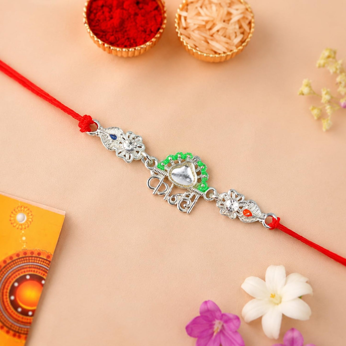 Peacock, Kanha Multicolor Rakhi for Brother & Bhaiya with Leaf Shape | Pack of 6