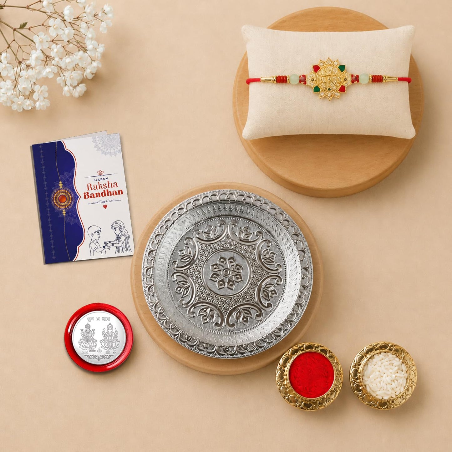 Om Multicolor Rakhi for Brother & Bhaiya with Silver Color Pooja | Pack of 5