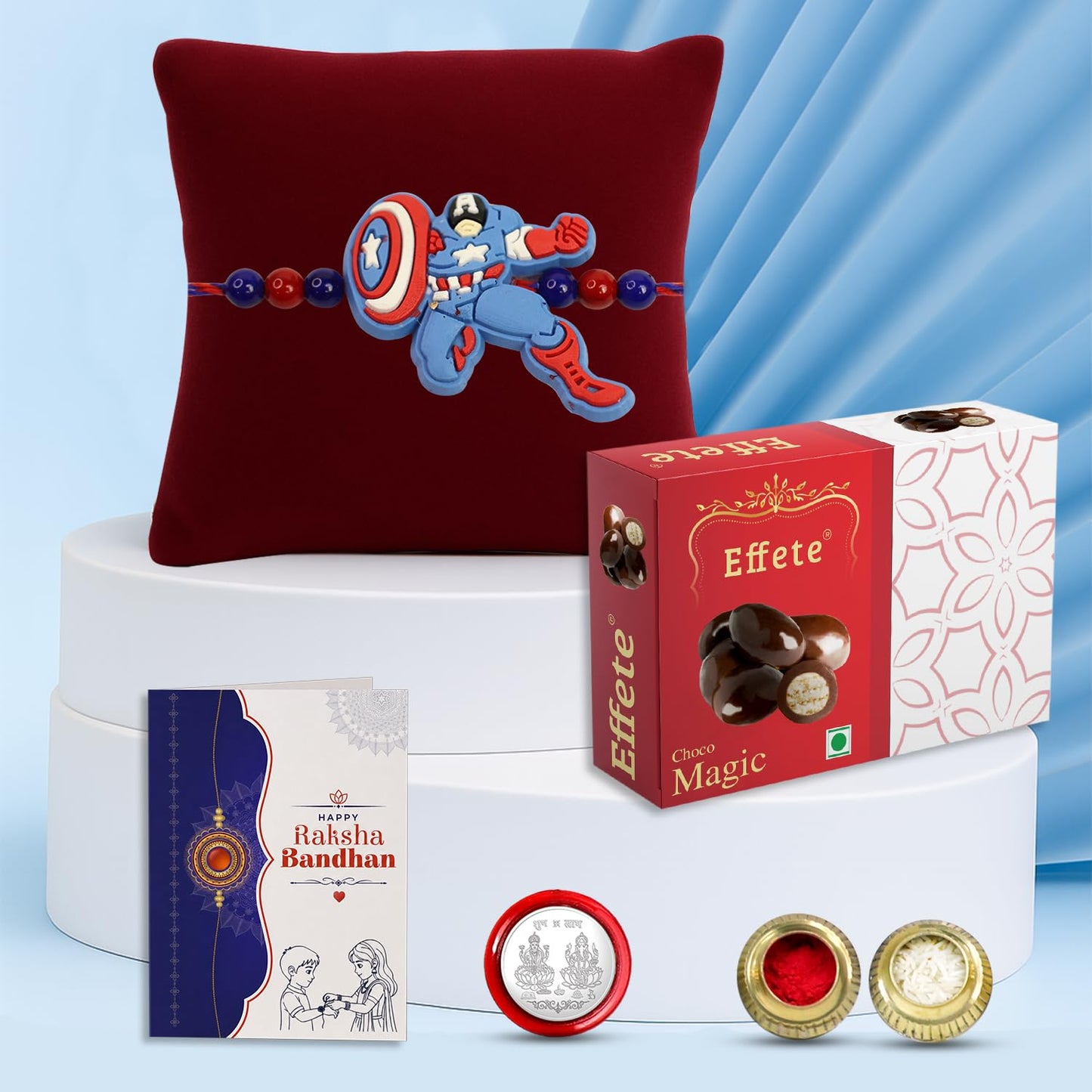 Candy Rakhi for Brother with Chocolate Magic 32gm, Roli Chawal & Card, Pack of 5