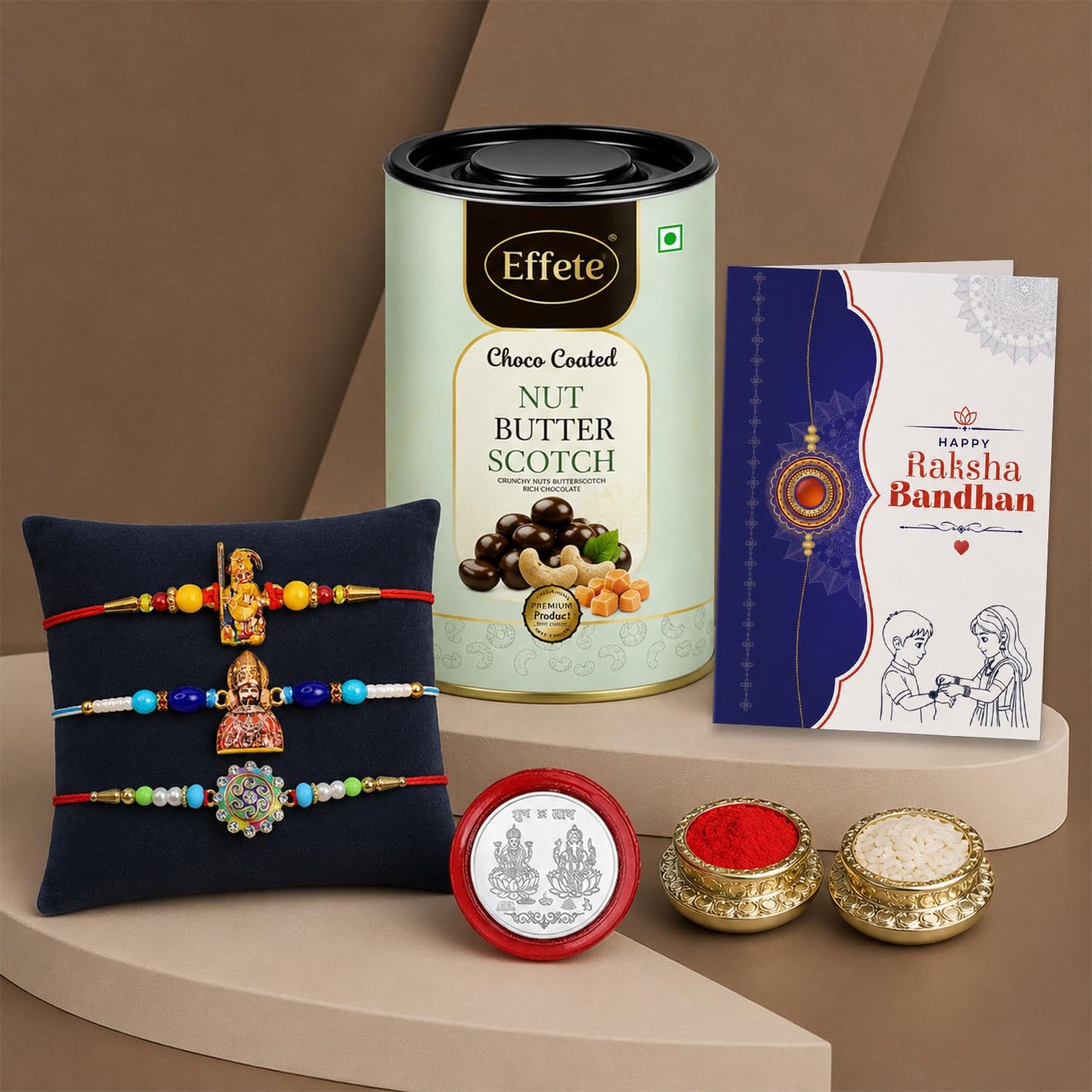 Ganesha Rakhi Combo - Raksha Bandhan Gift with Choco Butterscotch 96gm, Pack of 7