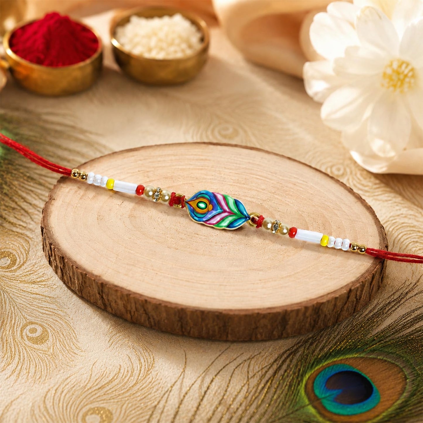 Designer Elegant Multicolor Peacock Feather & Cartoon Character Rakhi | Pack of 6