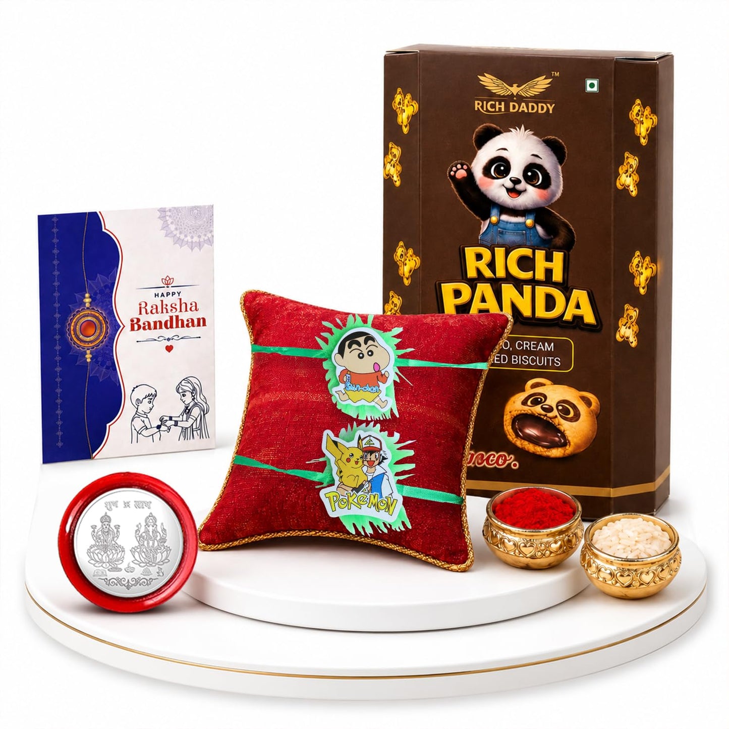 Kids Yellow Mascot Rakhi for Brother with Chocolate Cream Biscuit 60gm, Pack of 6