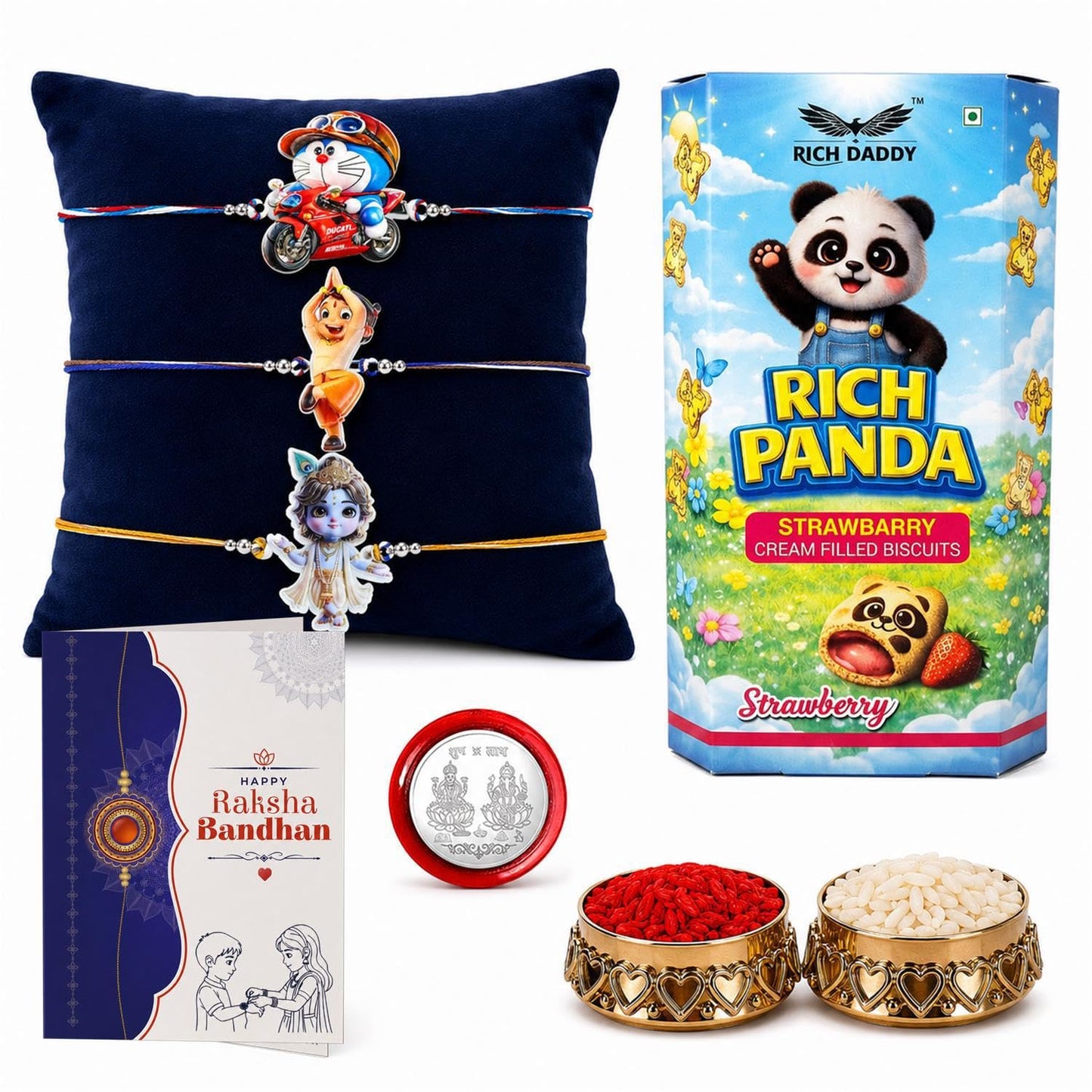 Kids Warrior Boy Rakhi for Brother with Strawberry Cream Biscuit 60gm, Pack of 7