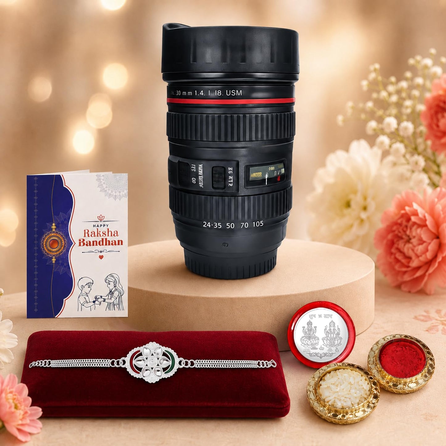 Oval Rakhi for Brother with Coffee Mug - Raksha Bandhan Gift Set, Pack of 5