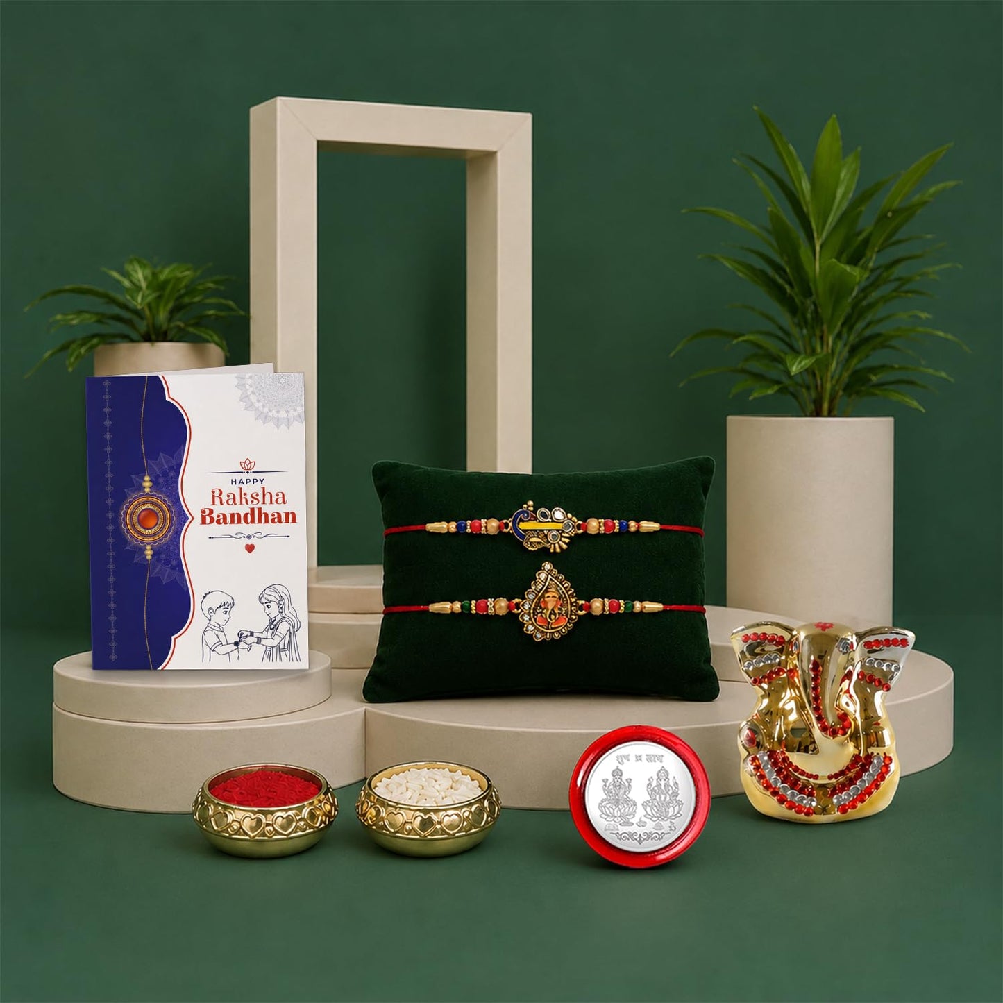 Peacock Rakhi for Brother with Ganesh Idol - Raksha Bandhan Gift Set, Pack of 6