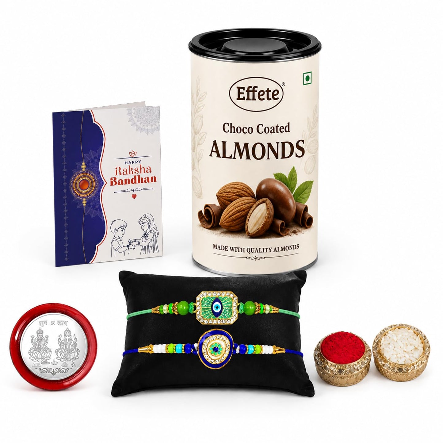 Evil Eye Rakhi Combo - Raksha Bandhan Gift with Choco Almonds 96gm, Pack of 6 | Rakhi Gift