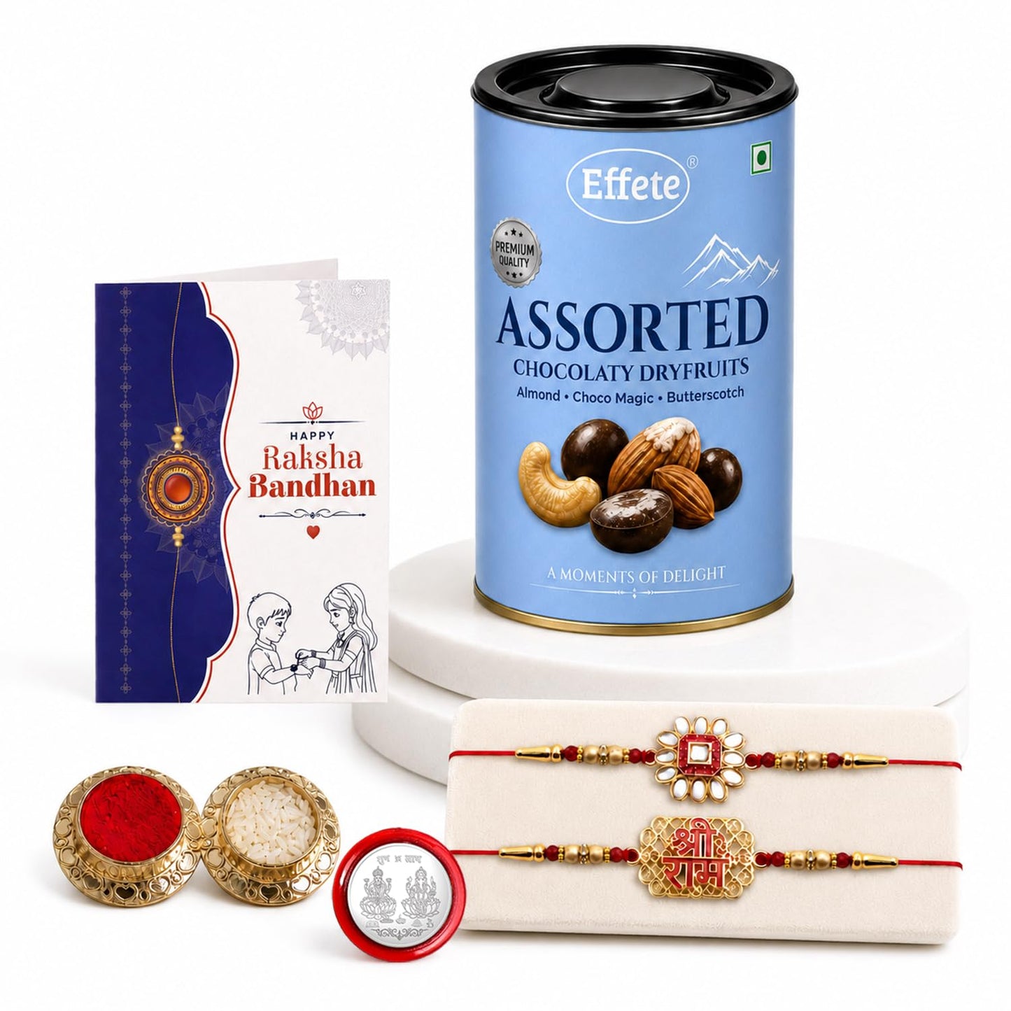 Flower Rakhi for Brother with Choco Dryfruits 96gm, Roli Tikka & Card, Pack of 6