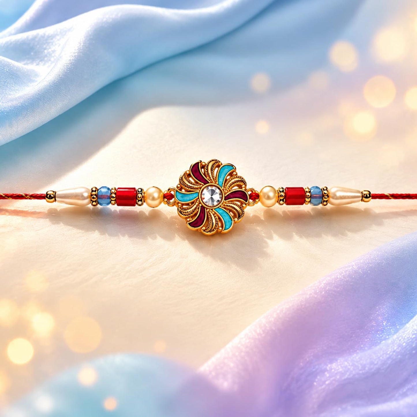 Flower, Round Multicolor Rakhi for Brother & Bhaiya with Heart-Shaped | Pack of 6