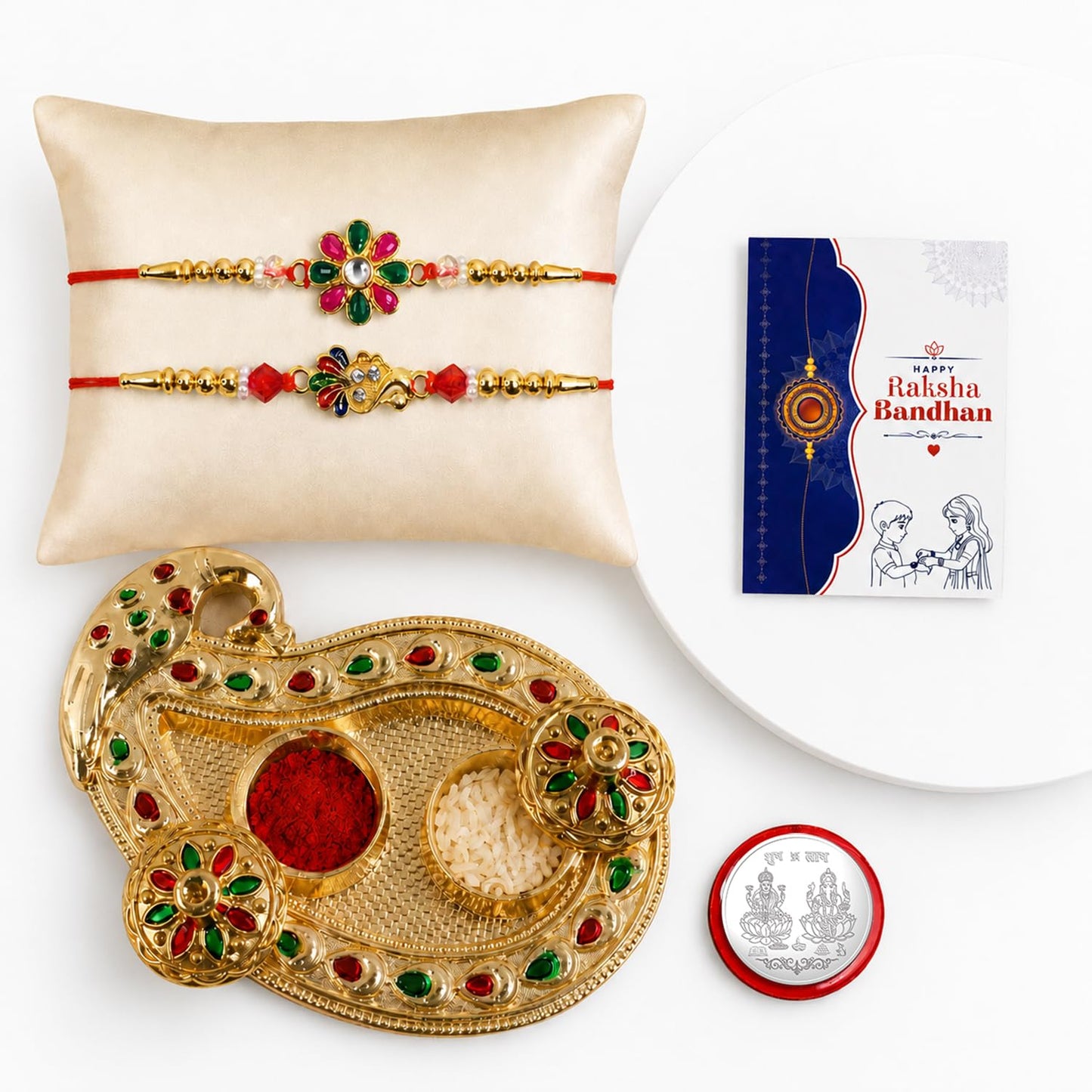 Flower, Peacock Multicolor Rakhi for Brother & Bhaiya with Art Design | Pack of 6