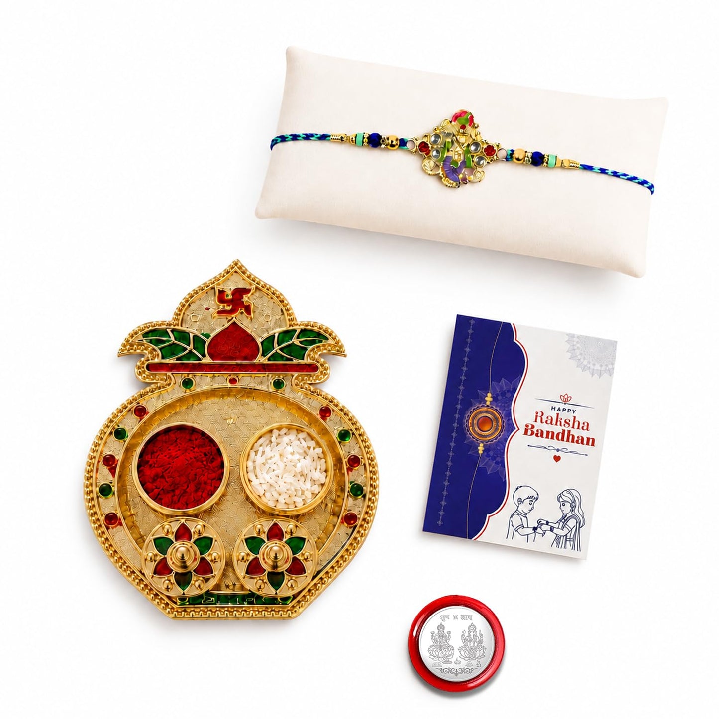 Krishna Multicolor Rakhi for Brother & Bhaiya with Kalash Shape Pooja | Pack of 5