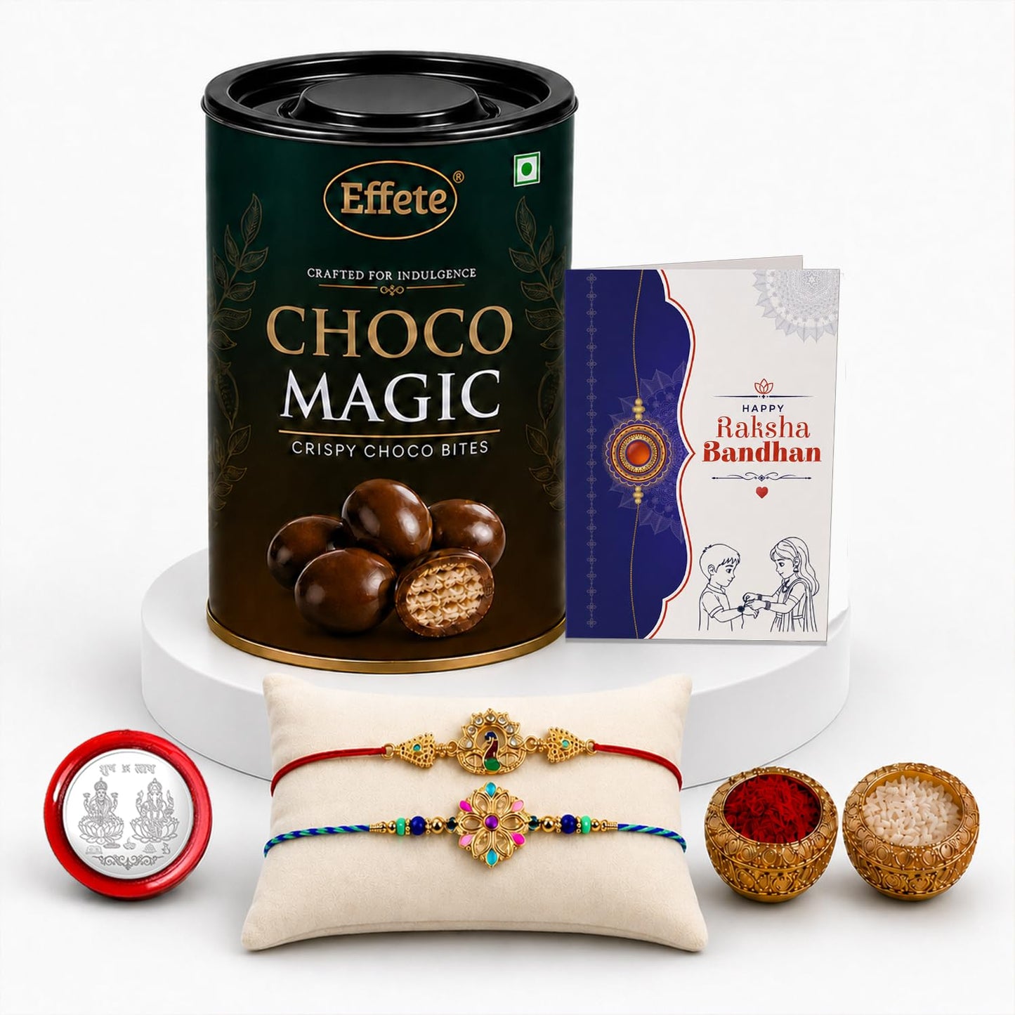 Peacock Rakhi for Brother with Choco Magic 96gm, Coin & Card, Pack of 6 | Classic