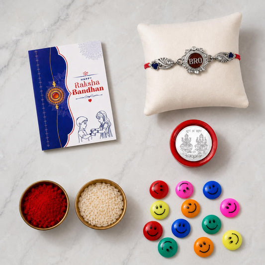 Complete Rakhi Gift Combo for Brother featuring a colourful rakhi and decorative magnets.