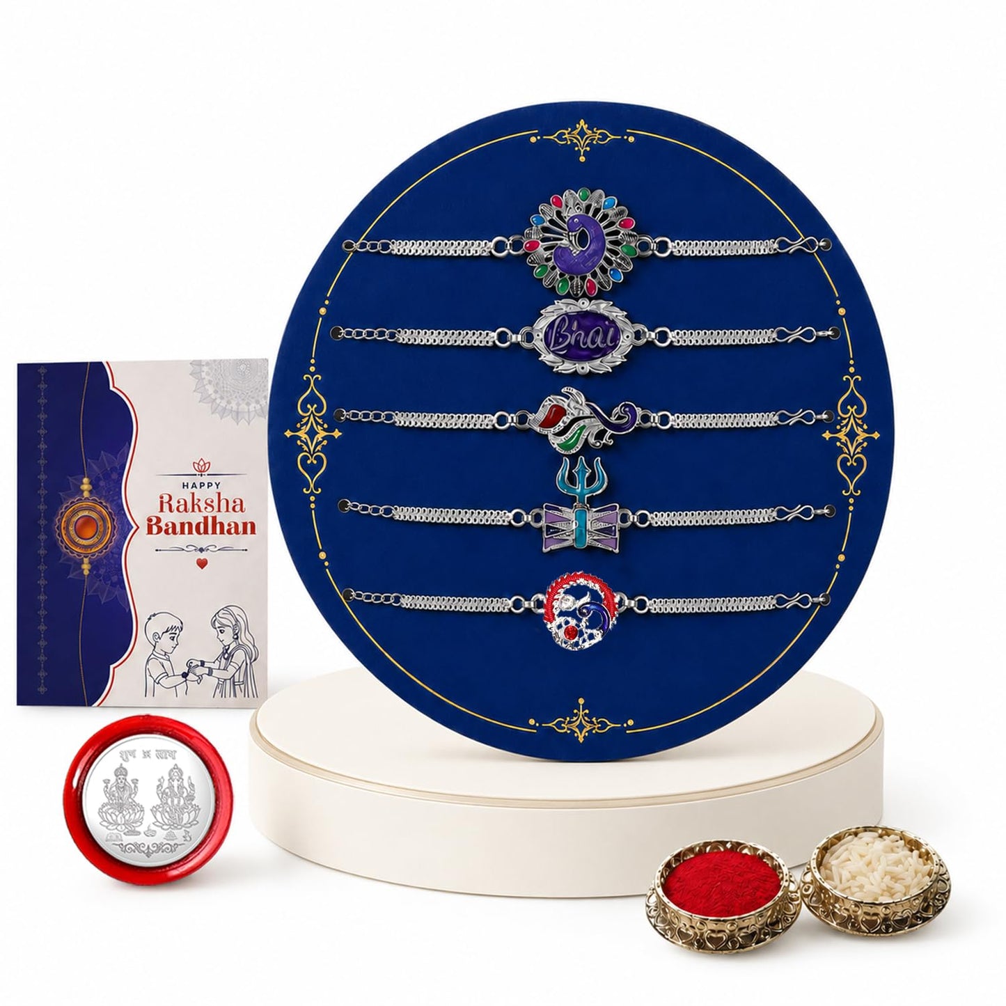 Bird Rakhi for Brother with Roli Tikka, Pooja Coin & Greeting Card, Pack of 8