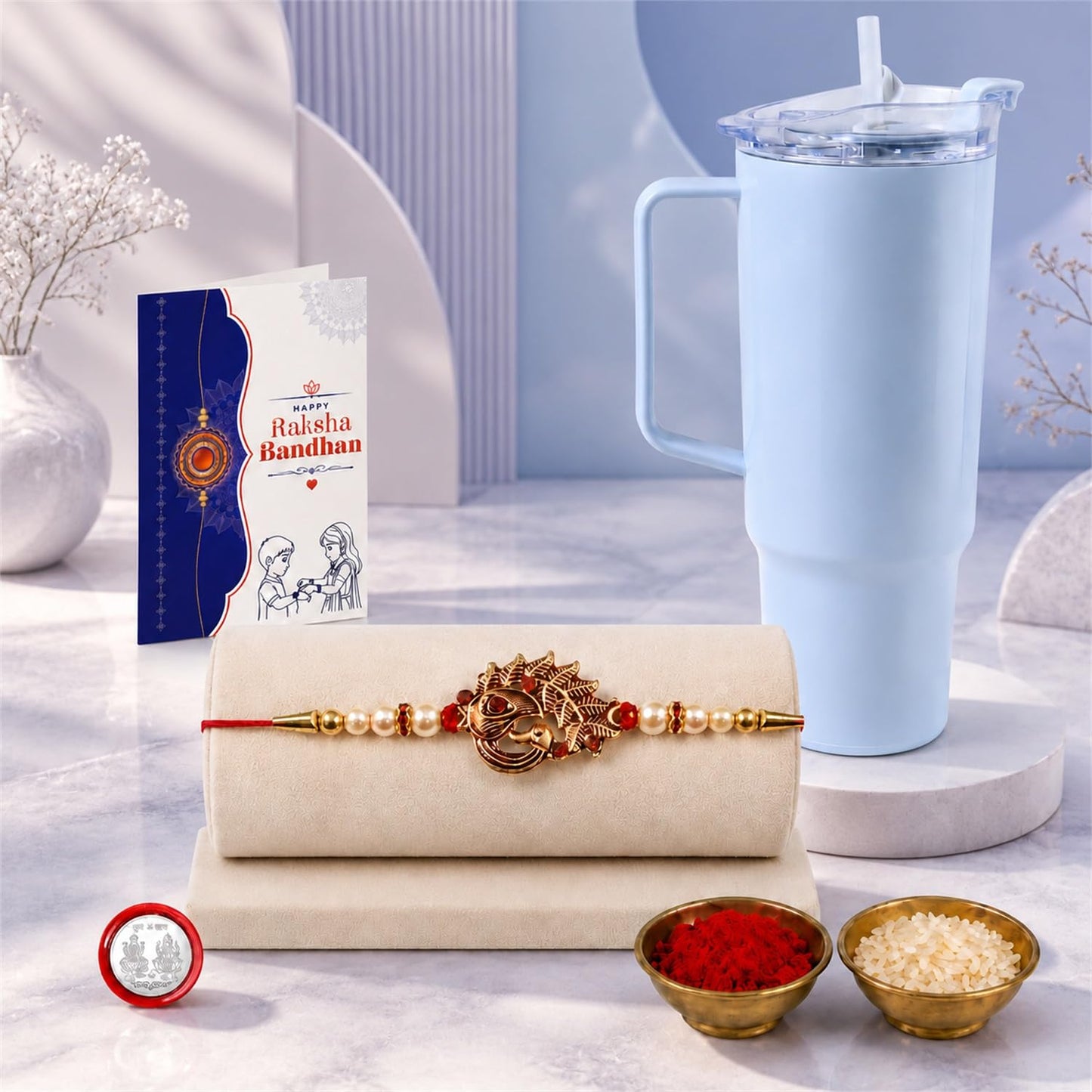 Bird Multicolor Rakhi for Brother & Bhaiya with Travel Tumbler-1800ml | Pack of 5