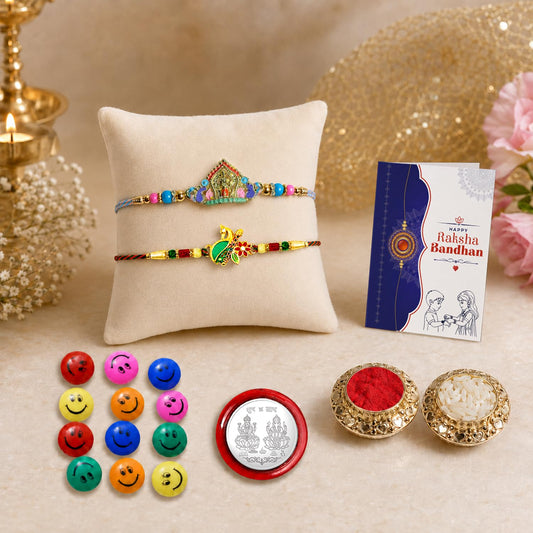 Designer Elegant Multicolor Deity & Peacock Rakhi Combo for Brother | Pack of 6