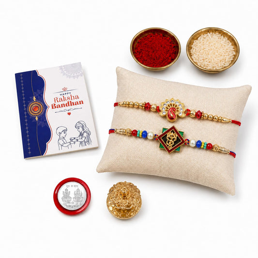 Peacock, Ganesh Multicolor Rakhi for Brother & Bhaiya with Golden | Pack of 6