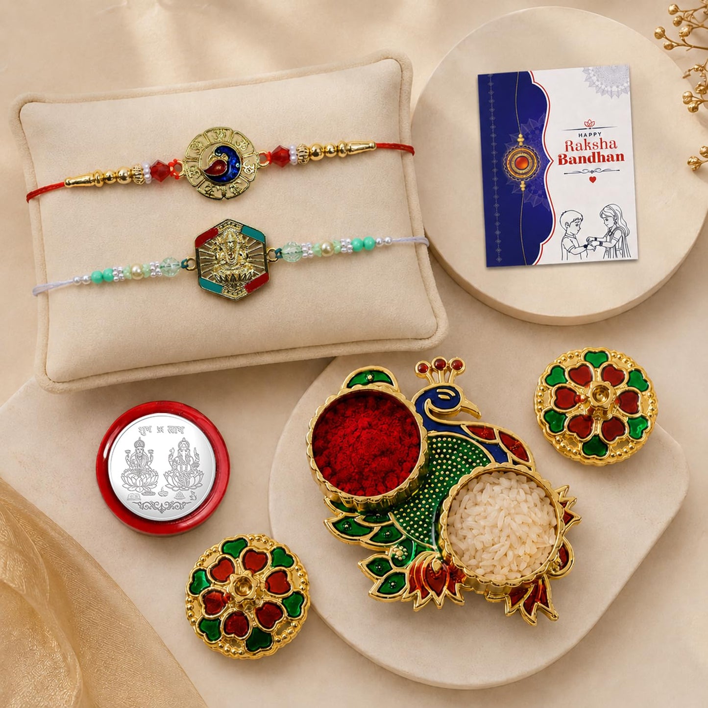 Peacock, Ganesha Multicolor Rakhi for Brother & Bhaiya with Peacock | Pack of 6