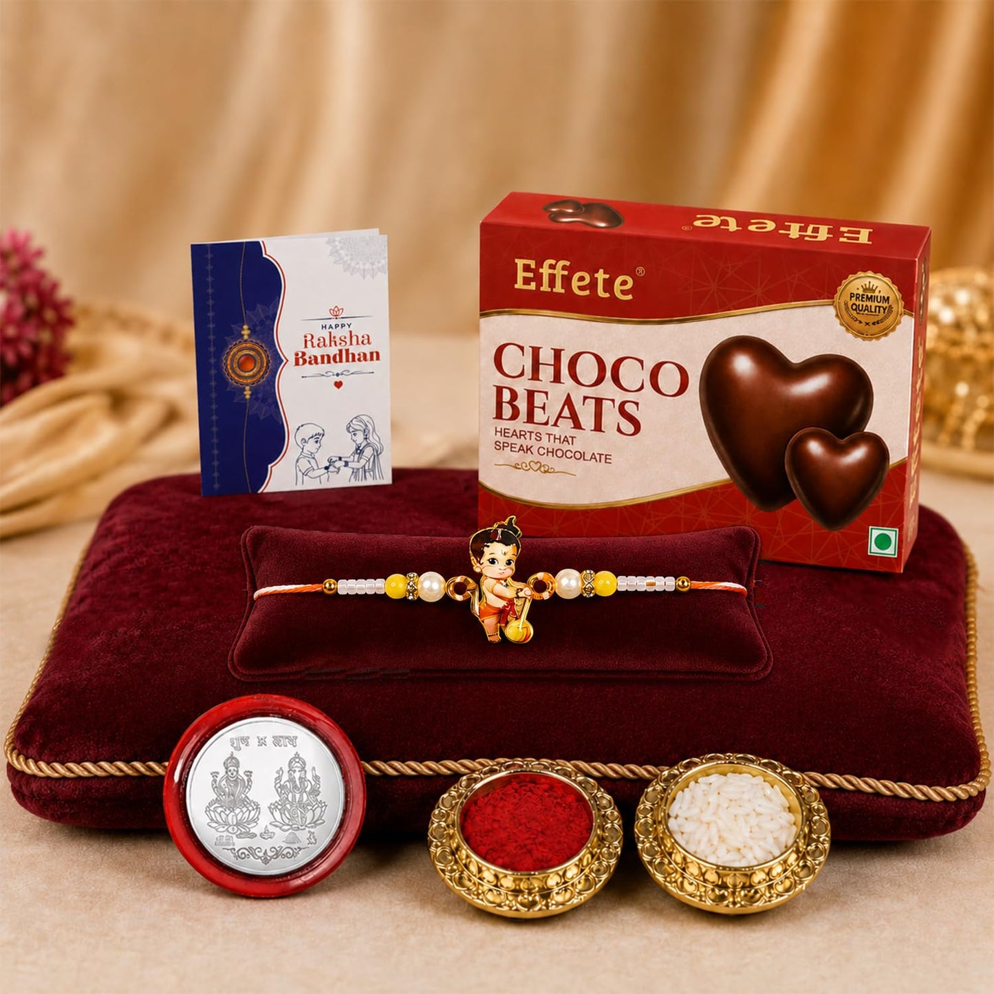 Bal Hanuman Rakhi for Brother with Choco Beats 32gm, Roli Tikka & Card, Pack of 5