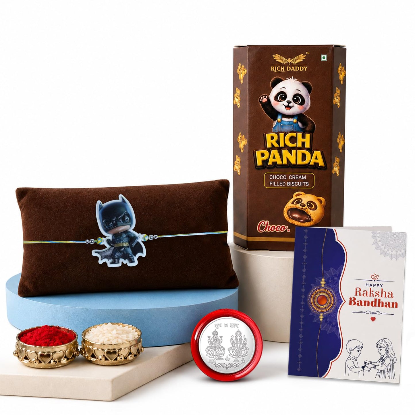 Kids Masked Superhero Rakhi for Brother with Choco Cream Biscuit 60gm, Pack of 5
