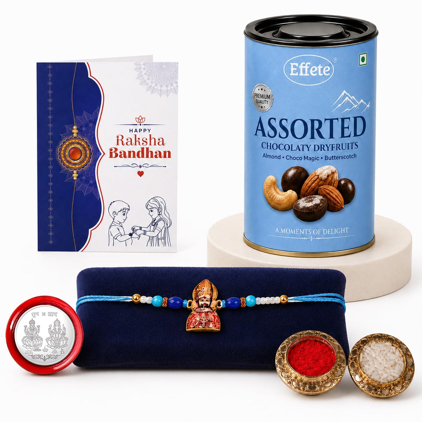 Khatu Shyam Rakhi for Brother with Choco Dryfruits 96gm, Coin & Card, Pack of 5