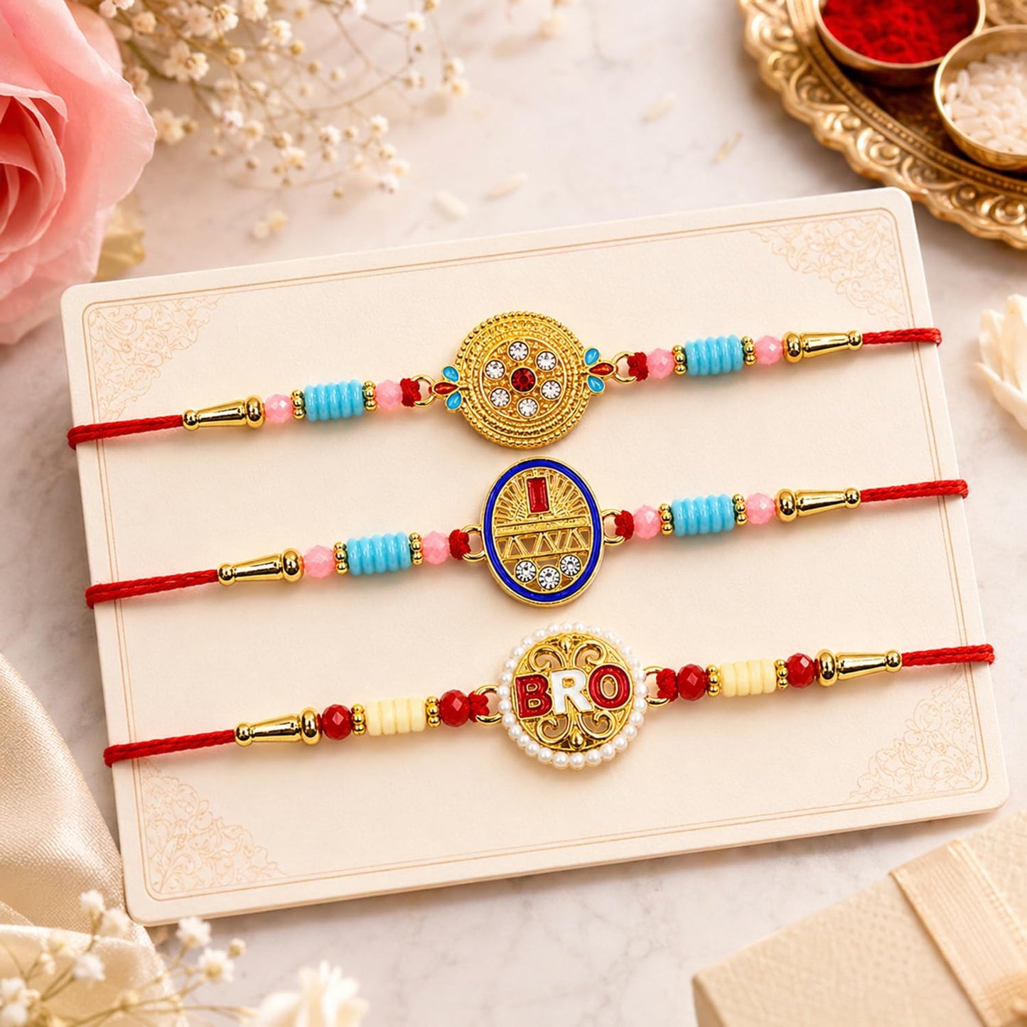 Rakhi for Brother with Kesar-Pista 96gm - Raksha Bandhan Gift Set, Pack of 7